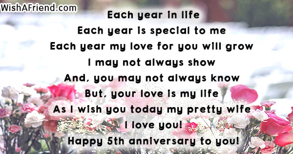 Each Year In Life 5th Anniversary Poem