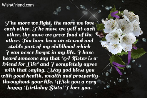 The More We Fight The More Sister Birthday Message