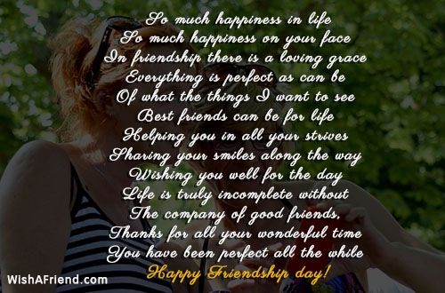 So much happiness in life , Friendship Day Poem