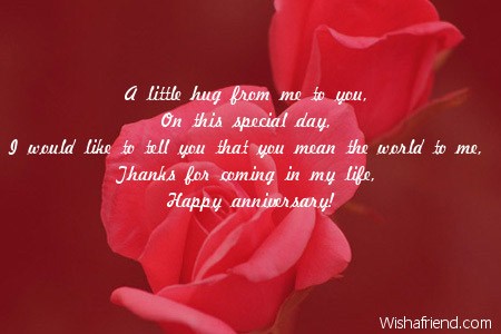 A little hug from me to, Anniversary Message for Husband