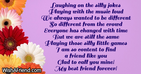 Laughing on your jokes, Friends Forever Poem