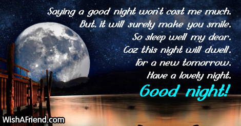 Saying a good night won't cost, Cute Good Night Message