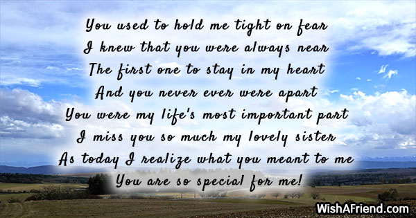You used to hold me tight, Missing You Message for Sister